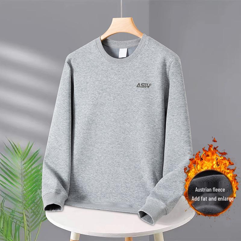 Men's Plus Size Thick Velvet Round Neck Hoodie - Autumn/Winter Trendy Loose Fit Long Sleeve Casual Top