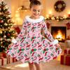 Kids Long Sleeve Christmas Dress, Snowman Print Faux Fur Collar Bow Decor Princess Dresses for Girl Holiday Party Wear