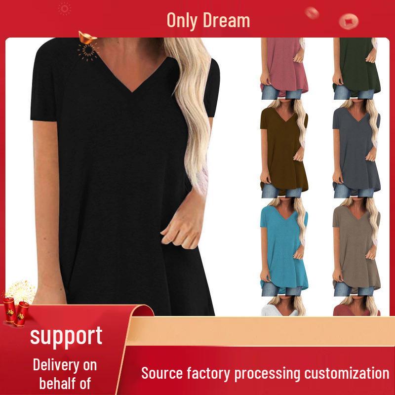 

2024 Women s Plus Size V-Neck Loose Solid Color T-Shirt Triple Extra Large