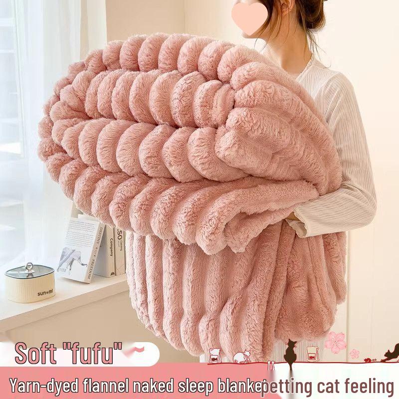 Thick Rabbit Fur Winter Blanket - Fleece Lined, Warm Coral Fleece, Flannel Sheet Bedspread