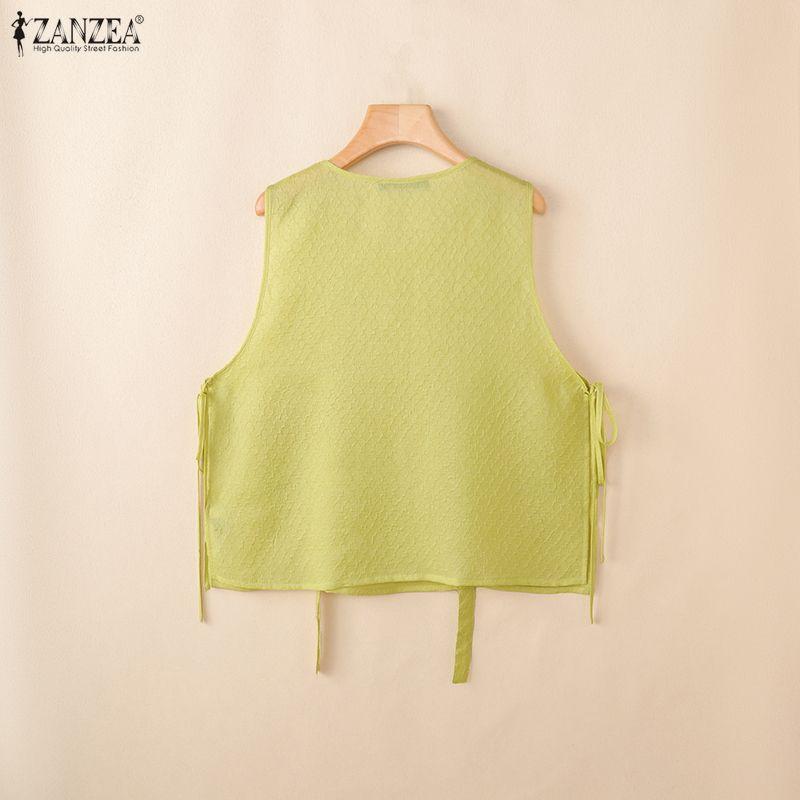 ZANZEA Top Gilet Casual da Donna con Laccetti Laterali, Girocollo, Senza Maniche