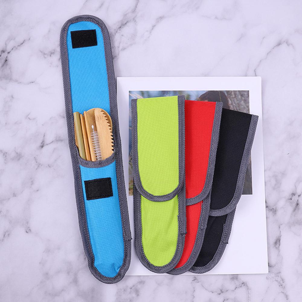 Set di Posate da Tavola Ecologico da 7 Pezzi Bambù Portatile Posate Coltello da Cena Forchetta Cucchiaio Bacchette Cannuccia con Borsa Set di Posate da Viaggio