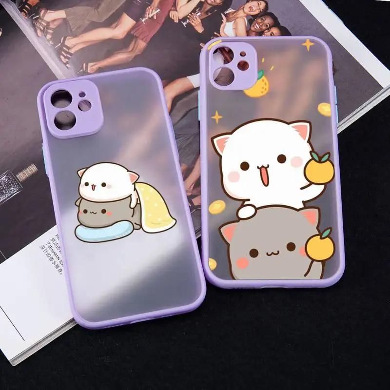 Cartoon Peach Mochi Cat Phone Case For iPhone 11 12 13 14 15 Pro MAX 7 8 Plus Case For iPhone X XS MAX XR Cover Shockproof Funda