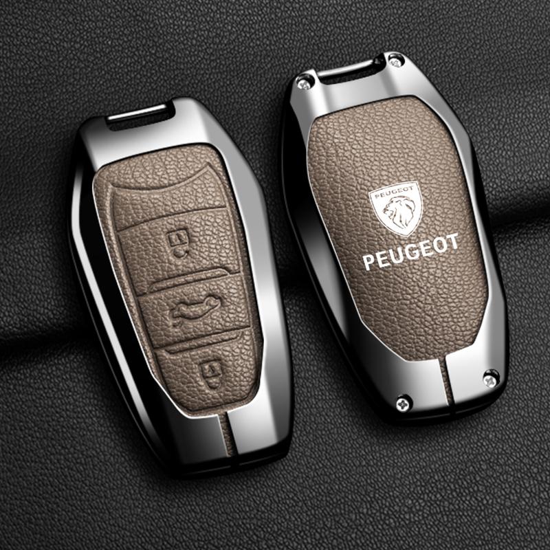 Leather Car Key Case Cover Holder Shell for Peugeot 206 301 307 308 407 408 508 2008 3085 3008 4008 5008 Keychain Accessories
