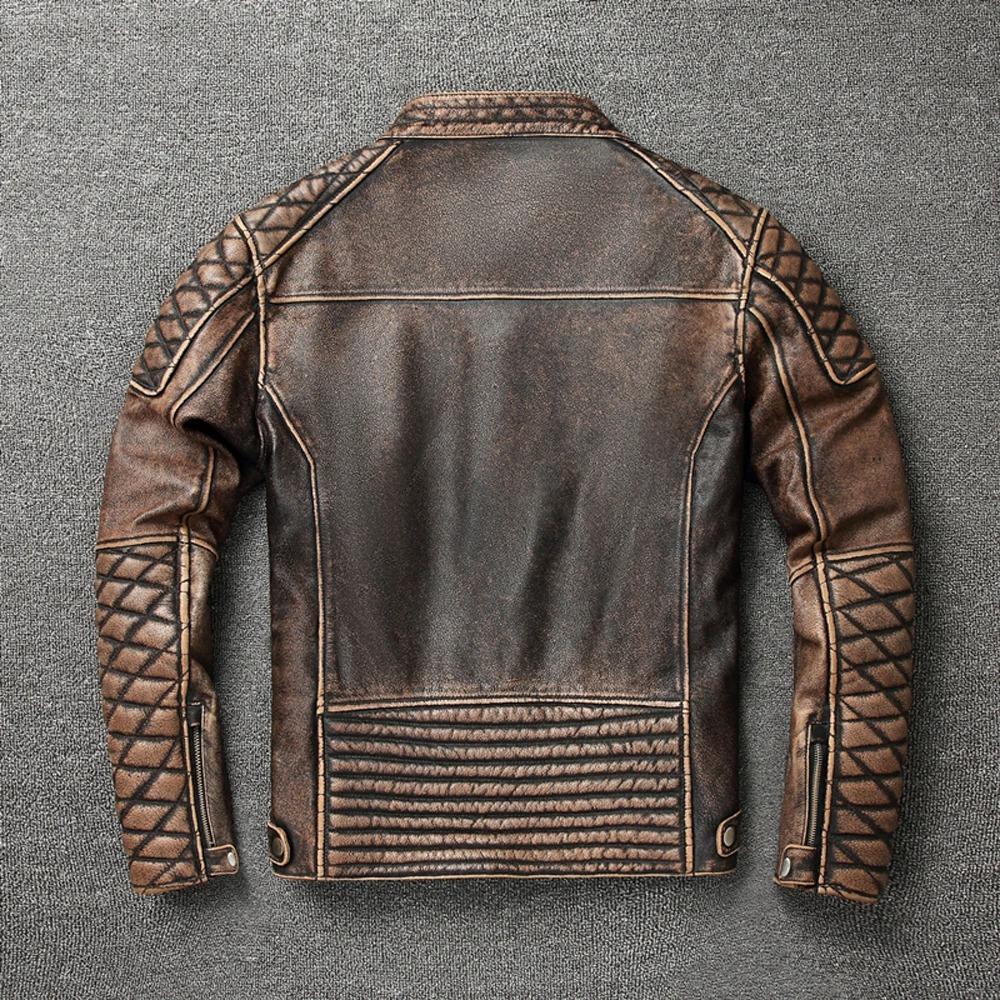 Chinesische Größe Vintage Männer Lederjacke dick 100% echtes Rindsleder Bikerjacke Slim Fit Männer Motorradmantel Herbst asiatische Größe S-5XL M419