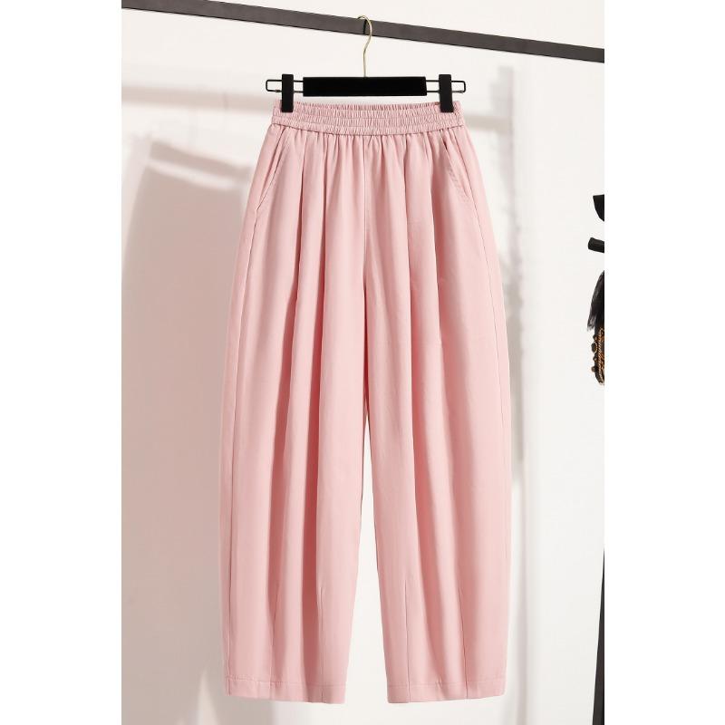 DIMANAF 2025 Summer Plus Size Long Pants Women Elastic Casual Harem Pants High Waist Pleated Loose Basic Wide Leg Pants