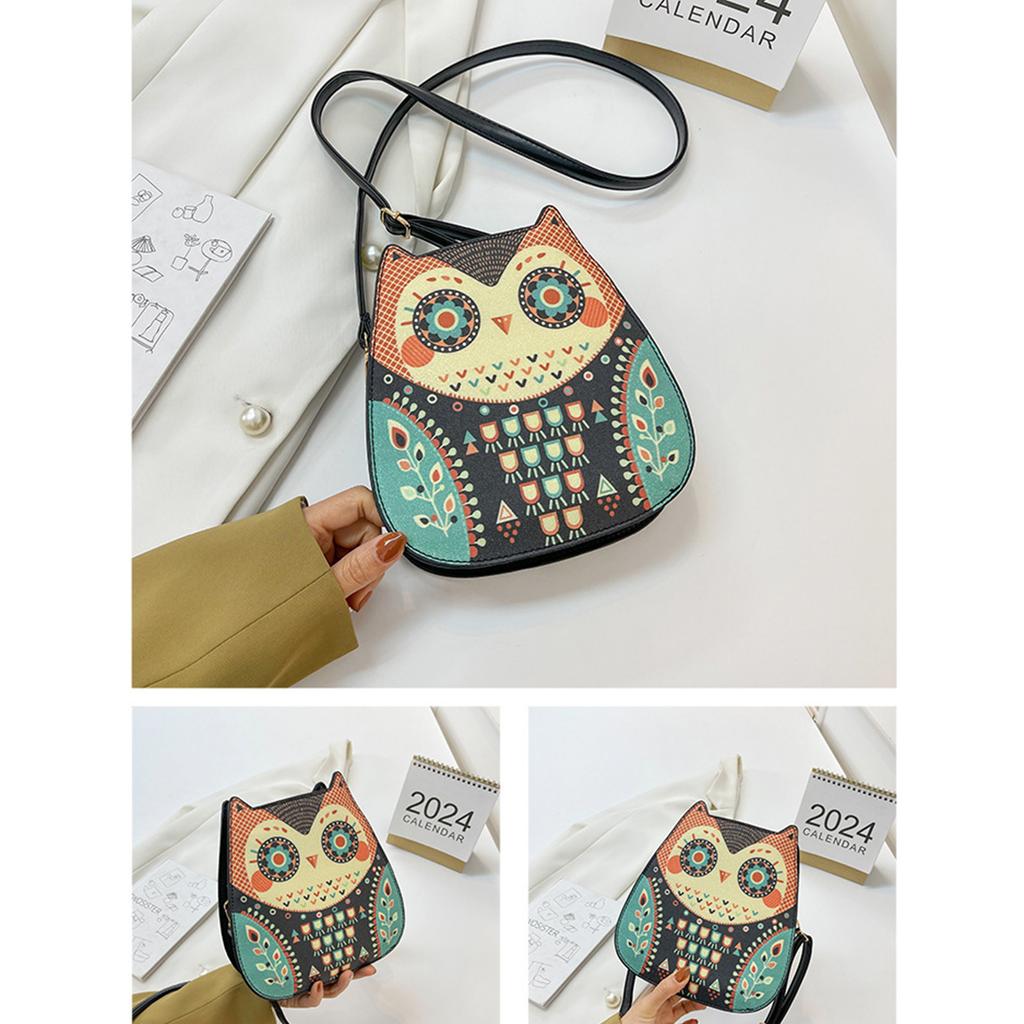 PU Leather Messenger Bag for Women Owl Shape Shoulder Bag Cartoon Owl Crossbody Bag Small Square Bag Shopping Bag