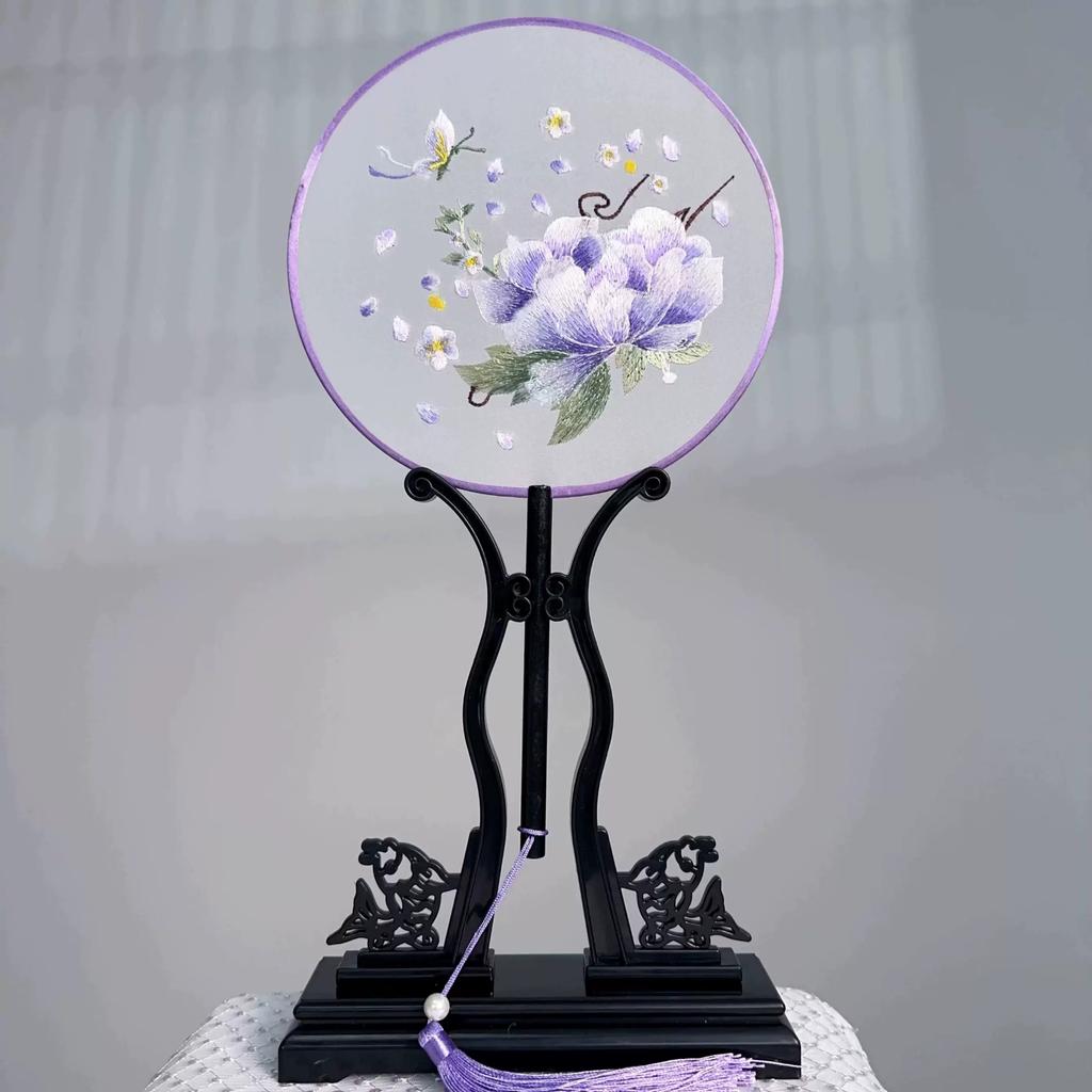 Peony Chinese Style Dance Fan, Double-Sided Embroidery, Traditional Suzhou Embroidery, Hanfu, Cheongsam, Ancient Costume Round Fan