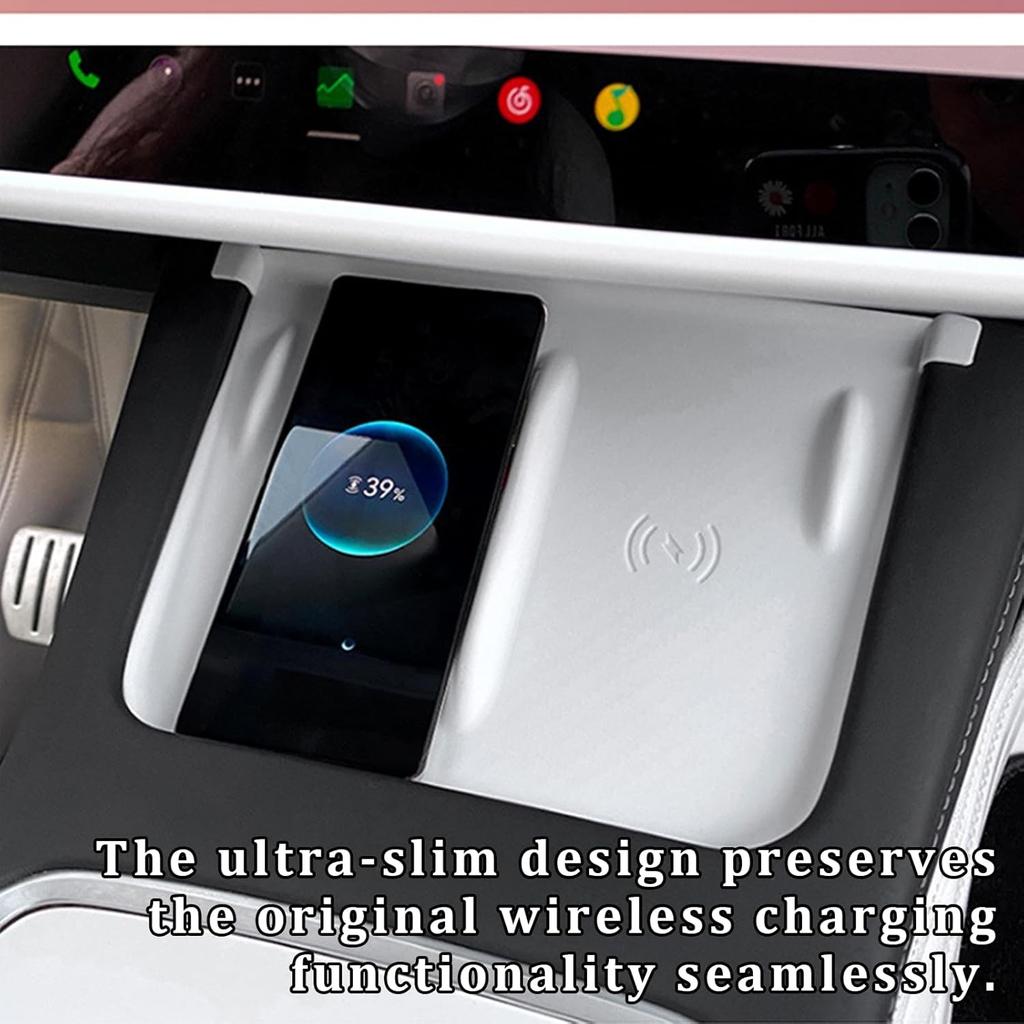 Center Console Wireless Charger Silicone Mat-White-Model 3/Y-Model 3/Y
