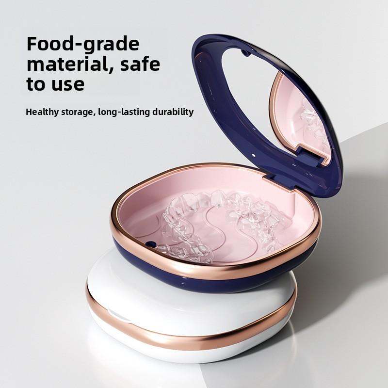 Portable Dental Retainer Case With Mirror And Magnetic Lock For Orthodontic Storage