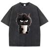 T Shirt Vintage Coffee Cat Washed  Cotton TShirt Graphic Tee Casual Streetwear Spring Summer