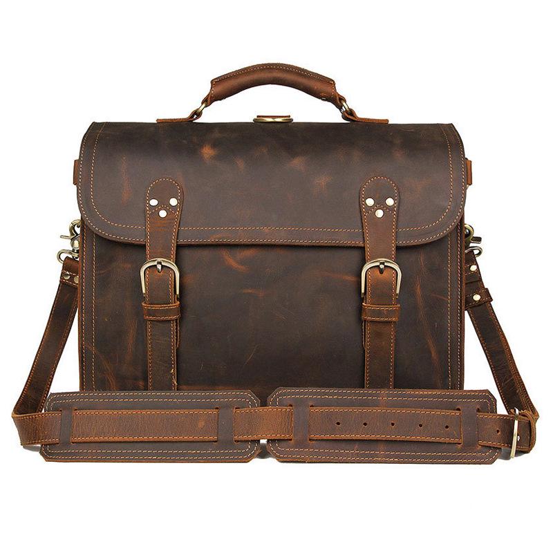 

Vintage Crazy Men s 17.3 Laptop Crossbody Shoulder Bag темно-коричневого
