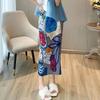 Fashion Printed Pleated Skirt with Side Slit Design for Women's Clothes