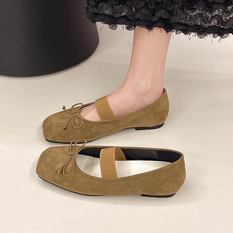 Elegant Ballerinas Woman 2025 Bow-Knot Summer Shoes Ladies Female Footwear Shallow Mouth Autumn Square Toe Ballet Butterfly Dres