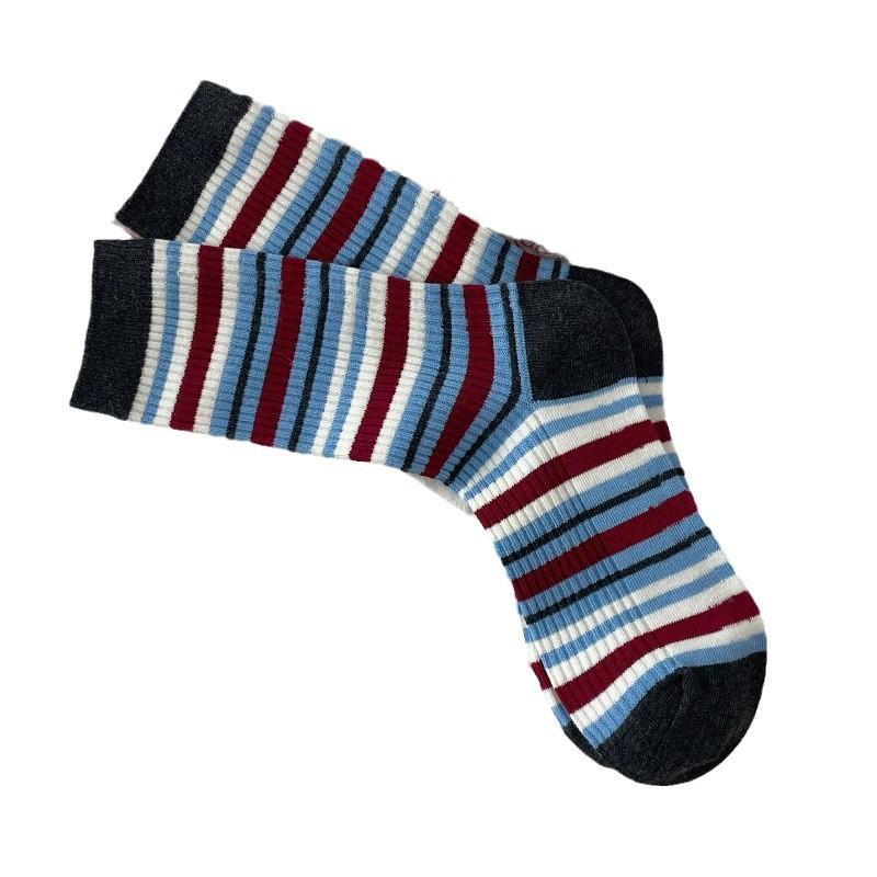5 Pairs of Women's Spring and Autumn Striped Cotton Wicking Anti Pilling Mid Tube Socks