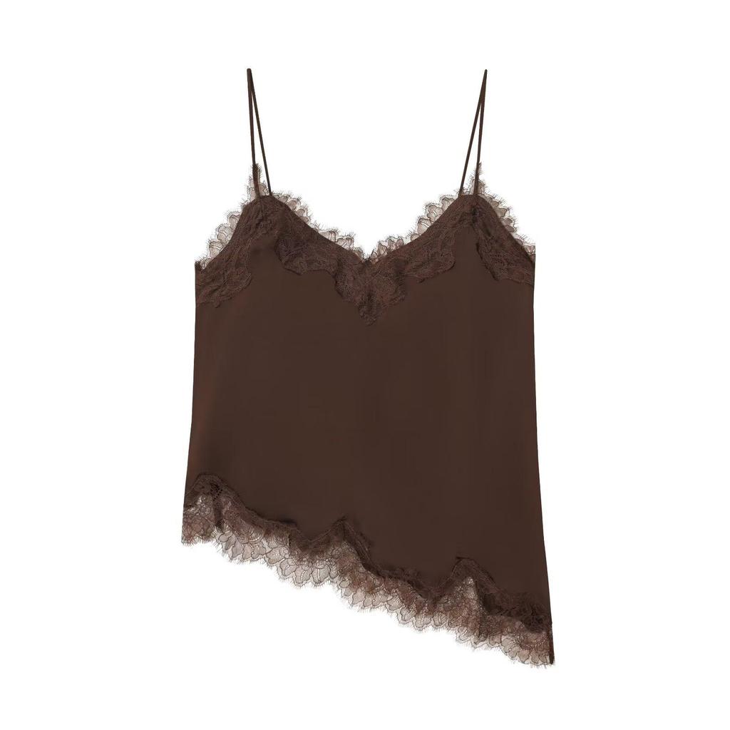2026 Spring European & American Style Women's Satin Lace V-Neck Sleeveless Top