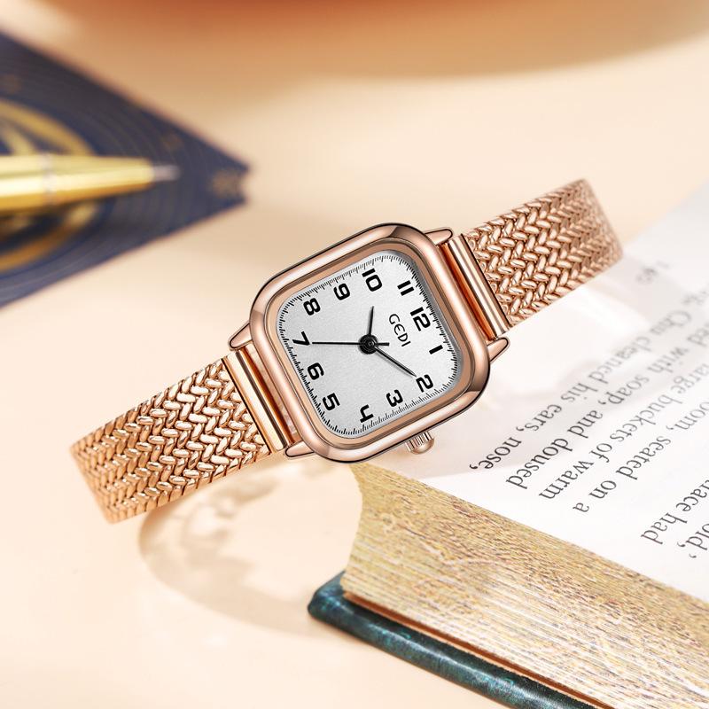 Simple Small Sugar Cube Women'S Watch, High-End Wheat Ear Belt, Medieval Watch Women'S Waterproof Stainless Steel Quartz Watch