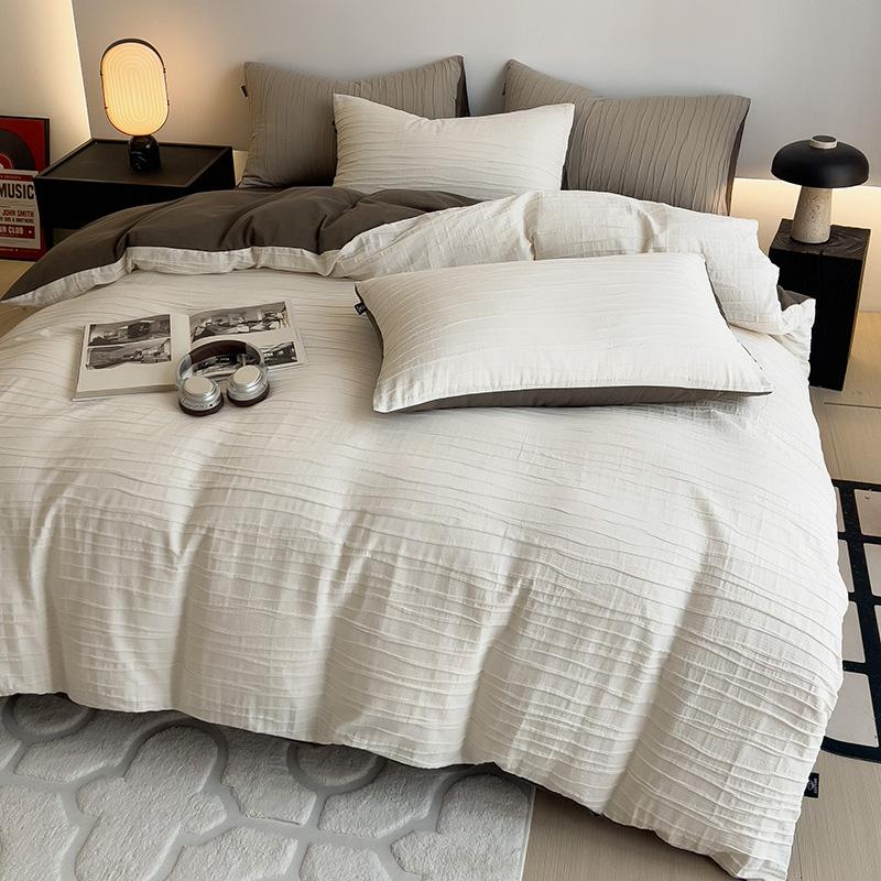 

New 100% Cotton Washed Wrinkled Yarn Duvet Cover Set with Sheets Skin-friendly Breathable Bedding Set Quilt Cover Pillowcases AU Single size 3 pcs