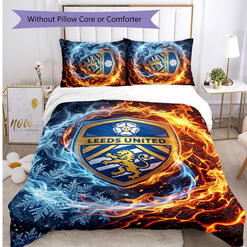 Set Lenzuola Stampa Leeds United Football 3 Pezzi, Comodo Set Copripiumino per Camera da Letto Amico della Pelle