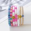 European and American simple multi-layer elastic line flat bead smiley face women's bracelet set, retro bohemian bead jewelry
