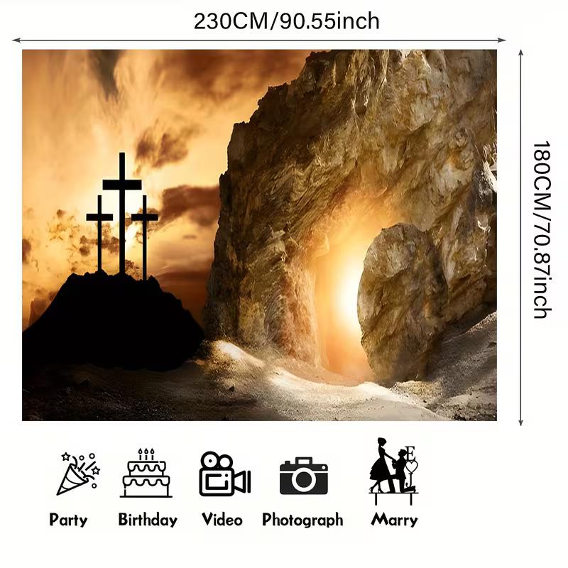 2D Resurrection Sunday Background, Calvary Cross & Sunrise Tomb Backdrop for Religious Events