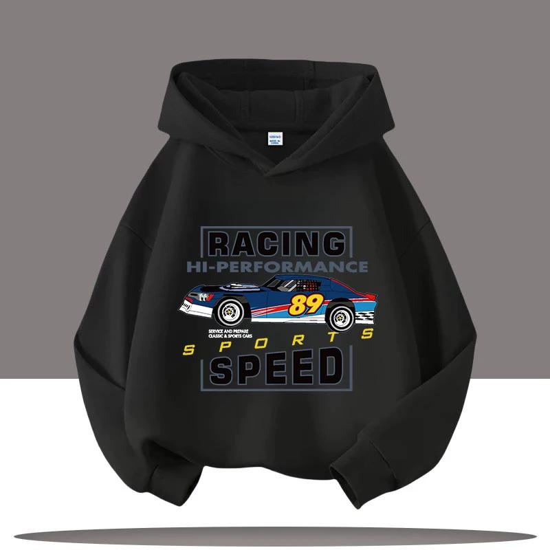 2025 New Vintage Car Children's Hooded Sweatshirt with Cartoon Print, Boys' Sportswear, Girls' Casual Top, Fall-winter Clothing