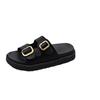 Leopard Print Cross Rivet Thick-Soled Women's Slippers - Summer 2025 European American Fashion with Single Strap Buckle in Plus Sizes.