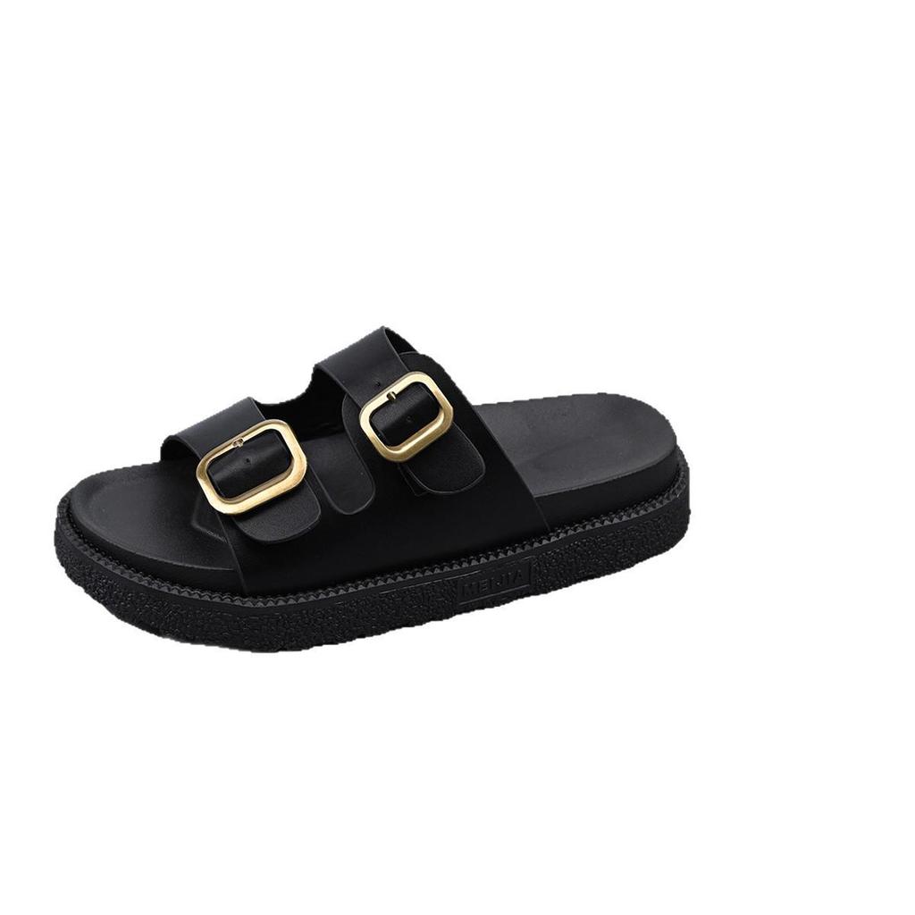 Leopard Print Cross Rivet Thick-Soled Women's Slippers - Summer 2025 European American Fashion with Single Strap Buckle in Plus Sizes.