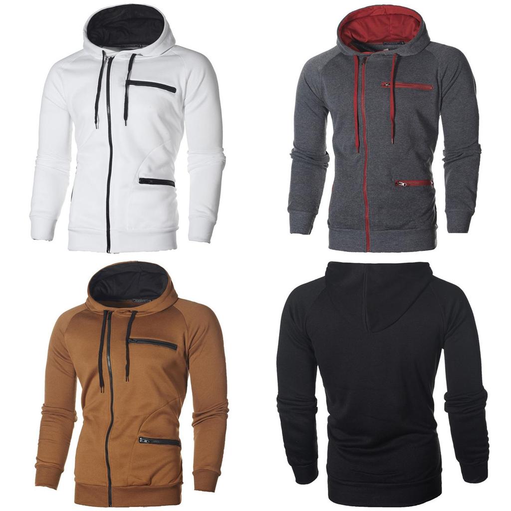 Cozy Men's Autumn Winter Hoodie Hooded Sweatshirt With Drawstring And Full-zip Closure