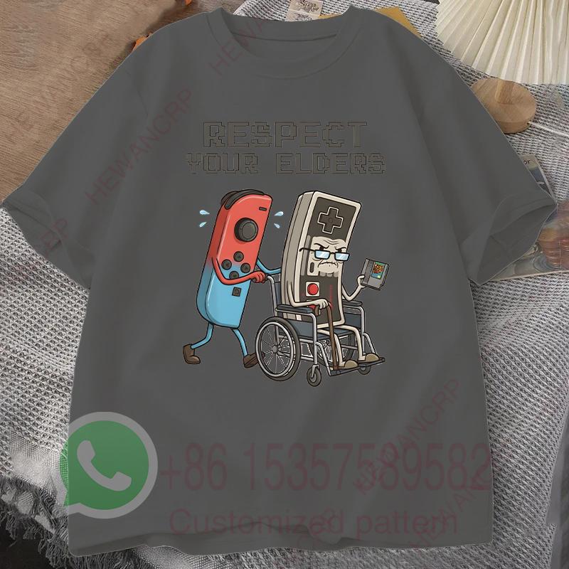 Respect Your Elders Mens Tshirt Summer Tracksiut Roundneck Pullovers Shortsleeved Tops Harajuku Cotton Casual Streetwear S
