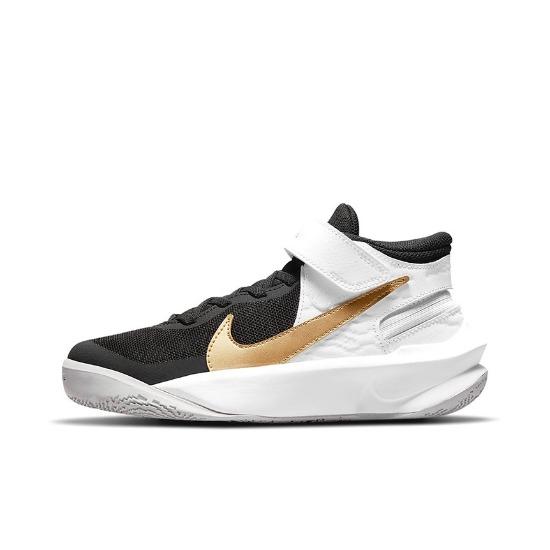 Nike Team Hustle D10 FlyEase GS Black White Metallic Gold DD7303-002