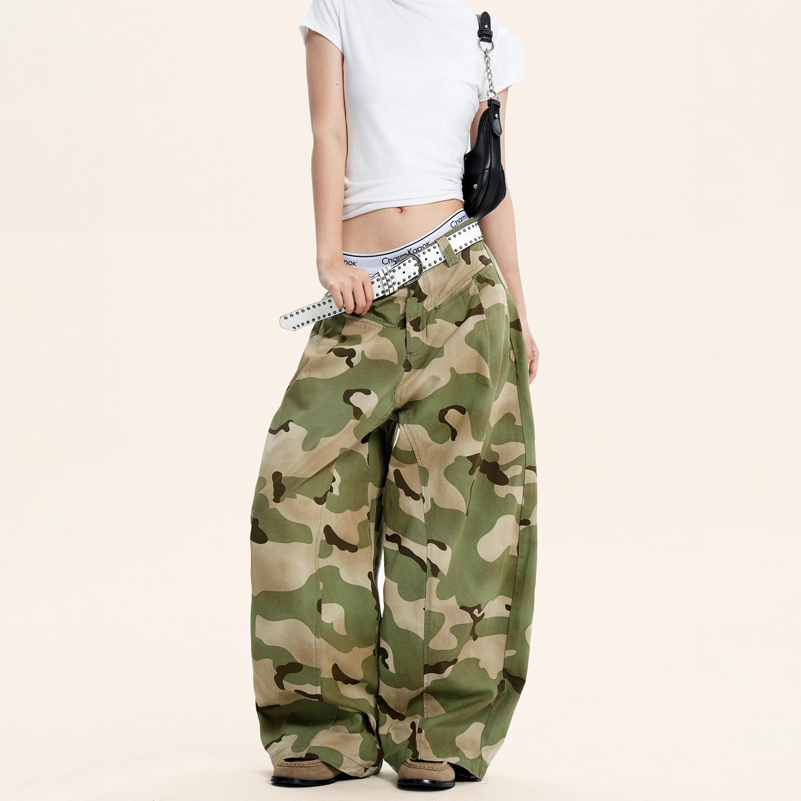 

Yongfang Unisex Retro Camouflage Wide-Leg Elastic Waist Scimitar Pants XL