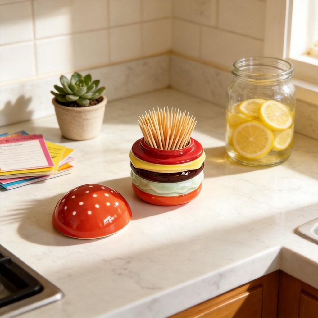 Creative Hamburger Shape Ceramic Toothpick Holder With Dustproof Storage For Home Use