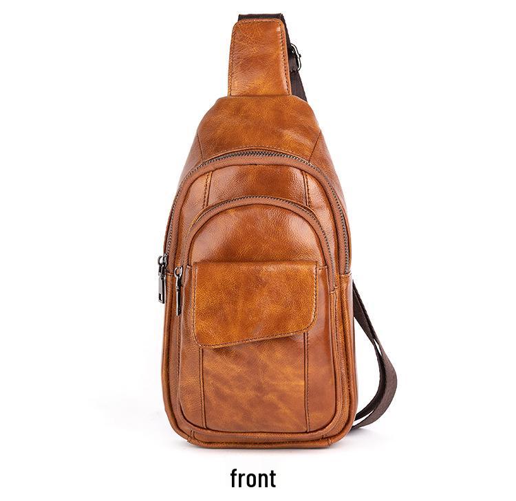 Men's Genuine Leather Chest Bag - Top Layer Cowhide, Crossbody, Fashionable, Retro, Versatile, High-End Style