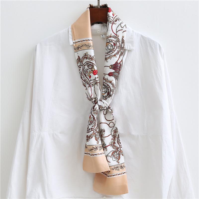 Korean Version of Spring and Summer Long Silk Scarves, Small Scarves, Scarves, Women's Versatile Printing Thin and Narrow Headbands Are Very Good Yao