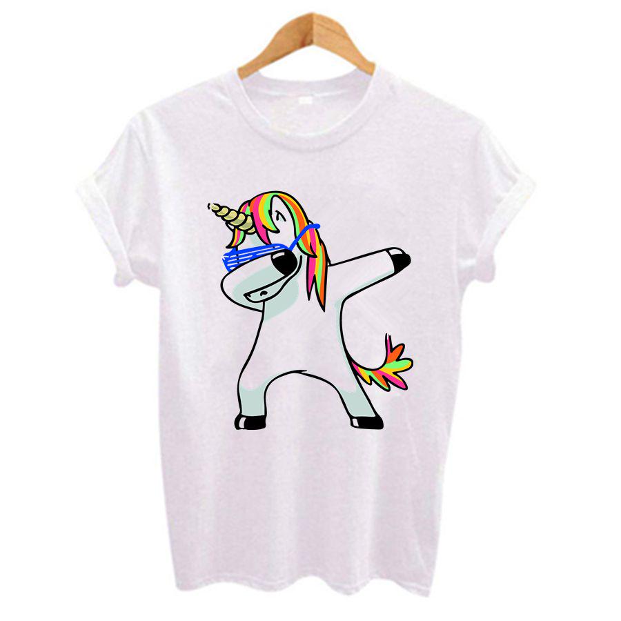 

2025 Funny Unicorn Print Women T Shirt Short Sleeve T-Shirts O-Neck Tops White Casual Hip Hop Tshirts XXXL білий
