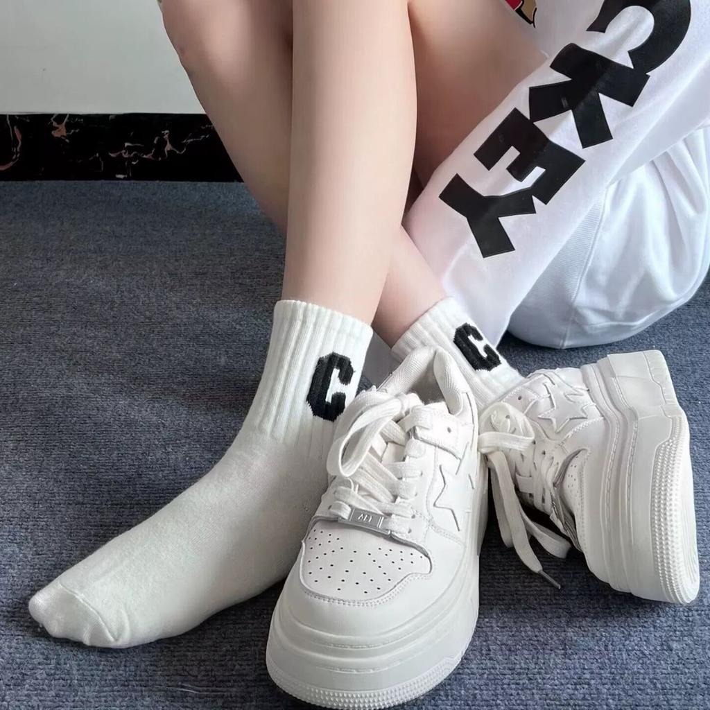 Platform white shoes women's 2025 new ins tide spring summer versatile muffin light leisure sports heightening women's shoes