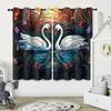 2 Pieces of Beautiful and Elegant Swan Patterned Printed Curtains, Used for Decoration, Bedrooms, and Living Rooms