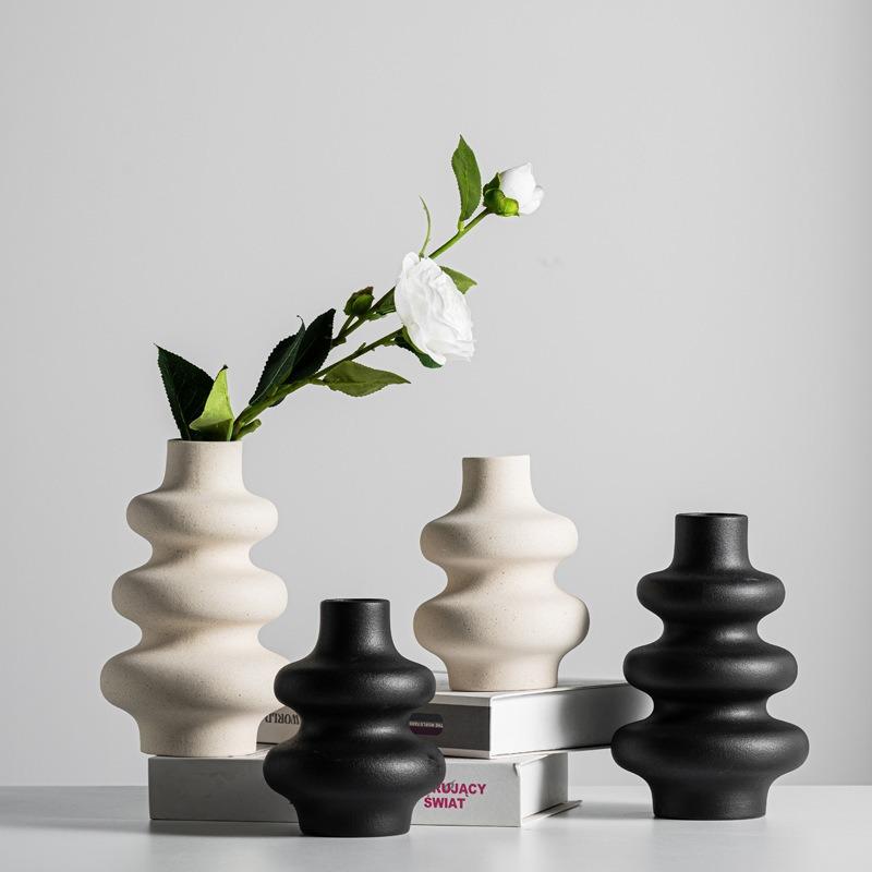 Modern Ceramic Vase Minimalist Matte Finish Unique Geometric Design Decorative Flower Pot for Home Office Airbnb Stylish Elegant