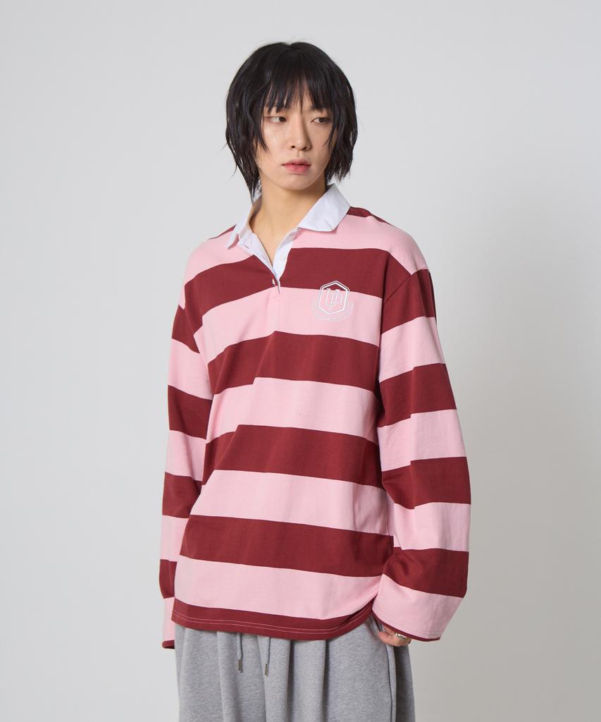 UNKNOWN PLANET Striped Rugby Collar Shirt Pink