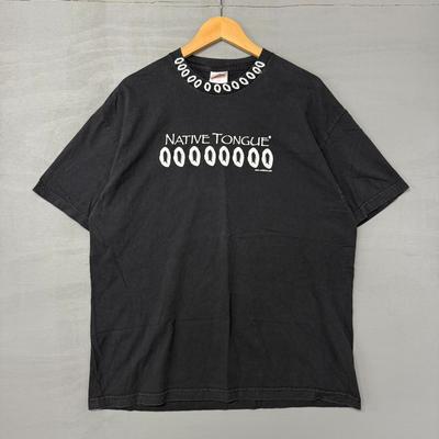 Vintage Native Tongue Unitees verblasstes schwarzes T-Shirt 90er Jahre XL Unisex T-Shirt
