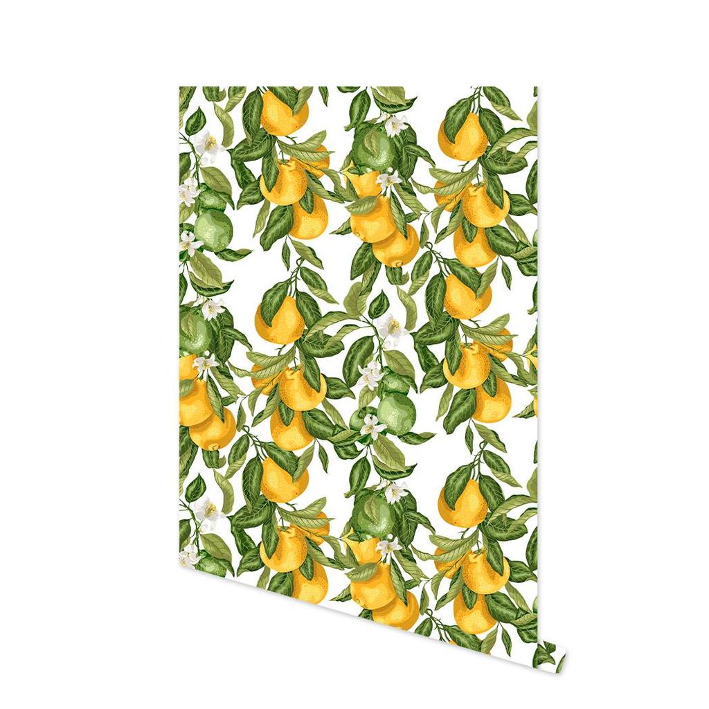 Peel and Stick Removable Wallpaper Oranges Kitchen Decor Summer Fruit Orange Blossoms Citrus Print Self-Adhesive Wallpaper