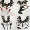 Black Lace Centerpiece Neck Jewelry Set Gothic Statement Accessories for Themed Photo Shoots, Festivals and Halloween Looks