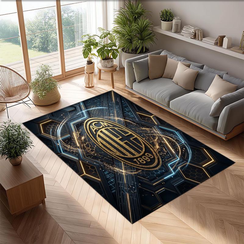Tappeto in Flanella Stampato AC Milan Antiscivolo Morbido Poliestere Tappeto per Pavimento Tappetino Decorativo da Interno per Camera da Letto Soggiorno Divano Sala Giochi Decorazione Casa