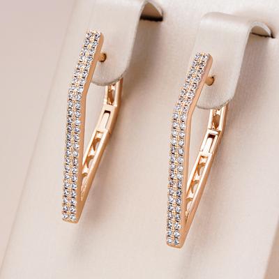 Rose Gold Color Earrings For Women Girl Fashion Geometric Natural Zircon Drop Earring High Quality Daily Jewelry