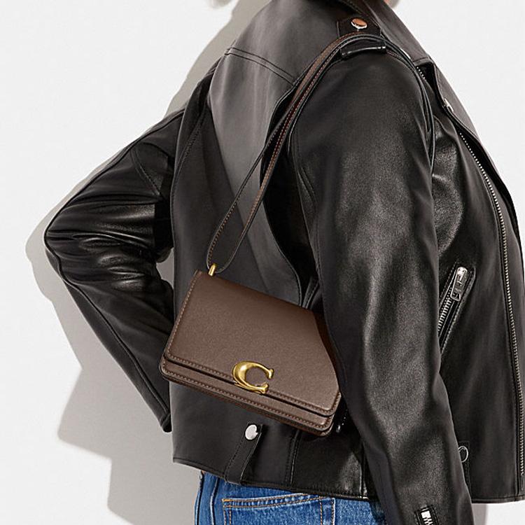 Coach Bandit 18 Solid Color Buckle Closure Leather Shoulder Crossbody Bag Small Women Bags Dark-Gray CD724-B4CBD