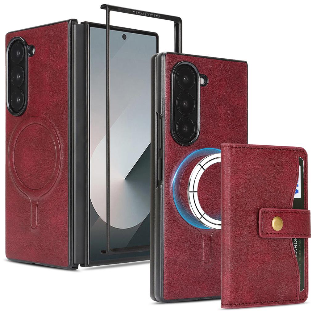 For Samsung Galaxy Z Fold6 5G Kickstand Case Detachable Card Bag Magnetic Case PU Leather Coated TPU Phone Cover