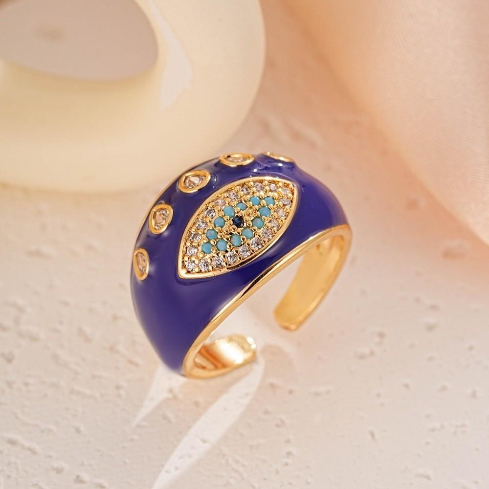 Zinc Zinc Alloy Copper Devil's Eye Ring Vintage Opening Finger Ring Glaze Luxury Ring  Clothes Accessories