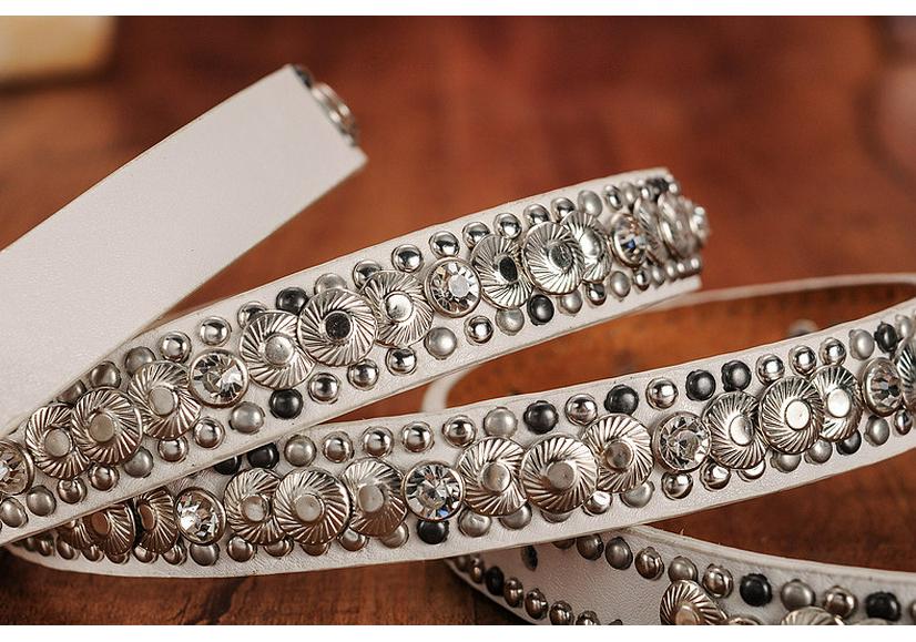 Ethnic Style Retro Rivet Leather Belt with Rhinestone Inlays for Women