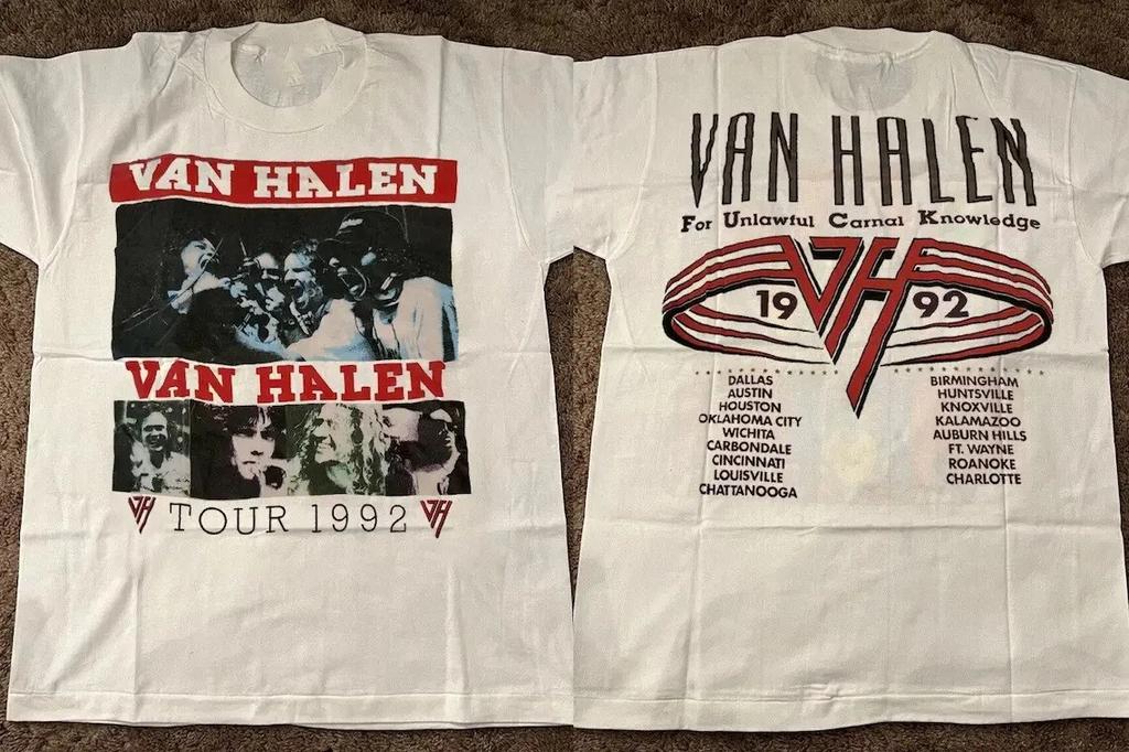 Van Halen Tour1992 for Fans Heavy Cotton White T Shirt Loose and Breathable Mens and Womens Same Crew Neck Pure Cotton Tshirt